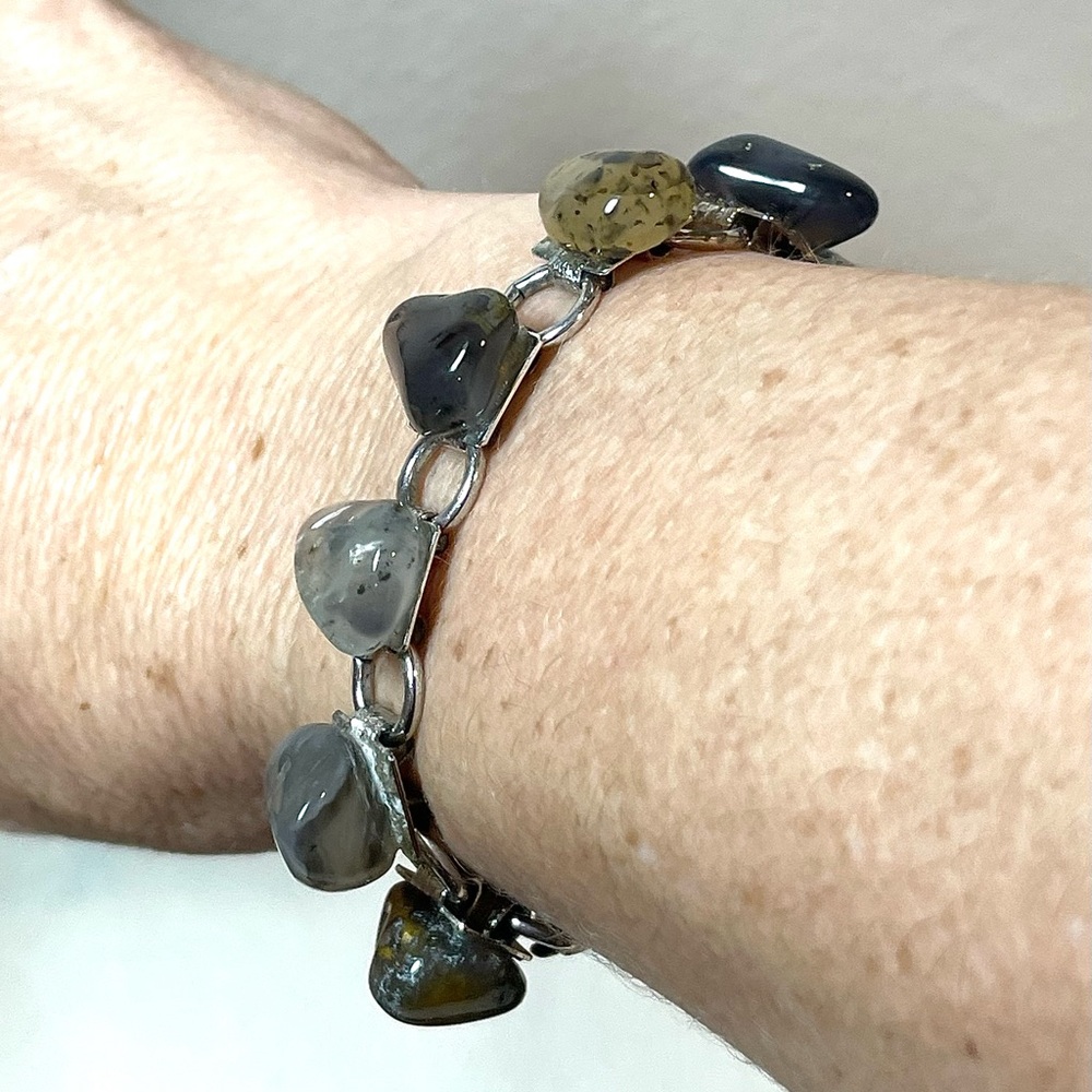 Vintage Multicolored Agate Natural Stone Silver Tone Bracelet | EUC - Picture 15 of 15